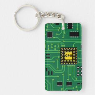 Computer Nerd Circuit Board CPU Key Ring