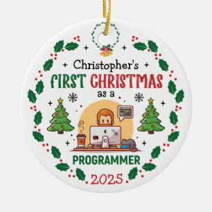 Computer Programmer First Christmas Personalised Ceramic Tree Decoration