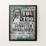 Computer Programmer - Funny Vintage Retro Jigsaw Puzzle<br><div class="desc">Computer Programmer vintage advertisement in turquoise,  aqua,  red and black. Arty,  funny,  colourful and fun,  it makes a great gift and will surely bring smiles and laughter to the recipient.</div>