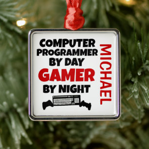 Computer Programmer Loves Playing Video Games Metal Tree Decoration