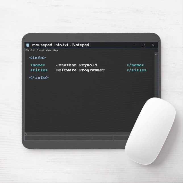 Computer Programmer Notepad Coder Format Dark Mode Mouse Pad (With Mouse)