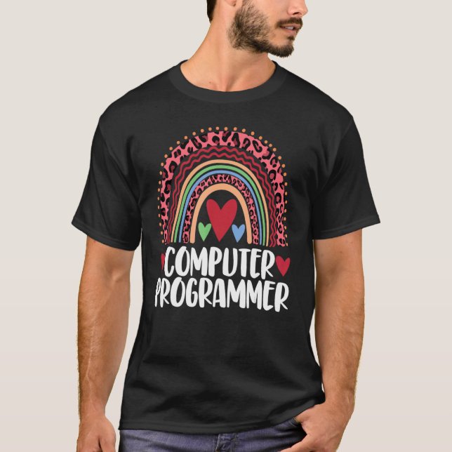 Computer Programmer Rainbow  Men Leopard Rainbow L T-Shirt (Front)