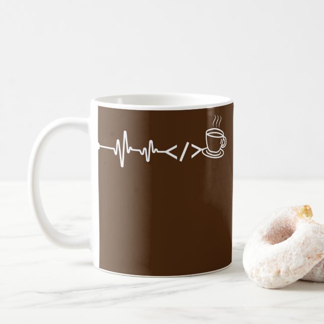 Computer Programmer Software Developer Heartbeat Coffee Mug (With Donut)