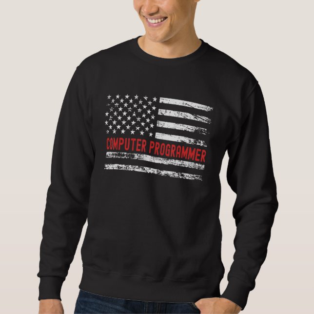 Computer Programmer USA Flag Profession Retro Job  Sweatshirt (Front)