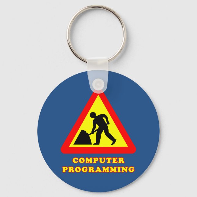 Computer Programming Funny Road Sign Humour Key Ring (Front)
