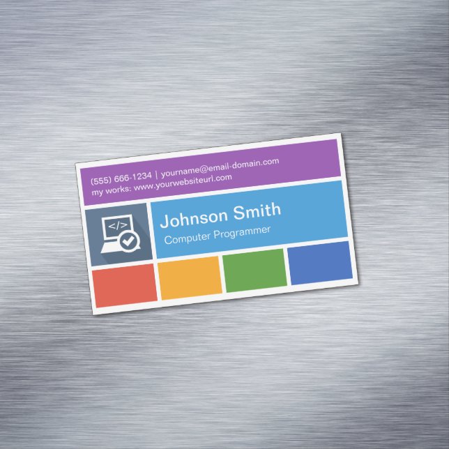 Computer Programming Teacher - Modern Metro Style Magnetic Business Card (In Situ)