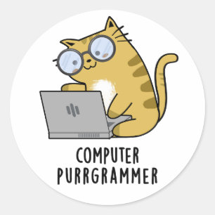 Computer Purr-grammer Funny Cat Pun  Classic Round Sticker