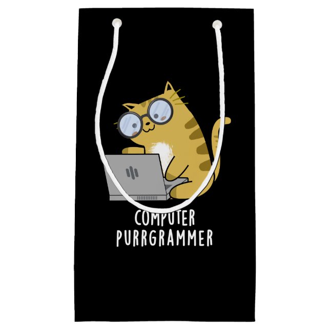 Computer Purr-grammer Funny Cat Pun Dark BG Small Gift Bag (Front)