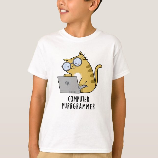 Computer Purr-grammer Funny Cat Pun  T-Shirt (Front)
