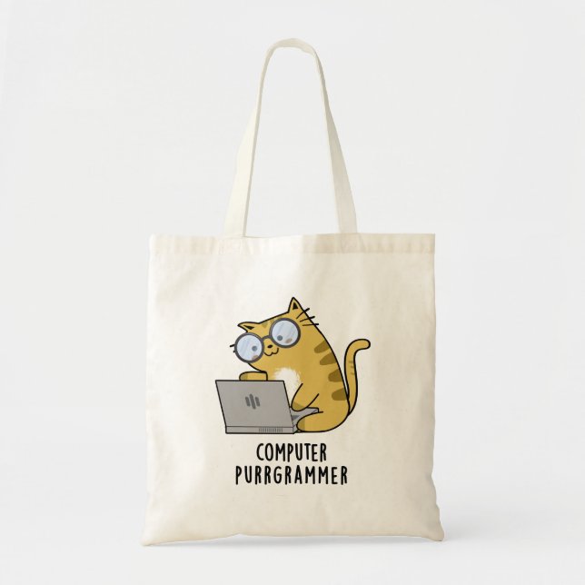 Computer Purr-grammer Funny Cat Pun  Tote Bag (Front)