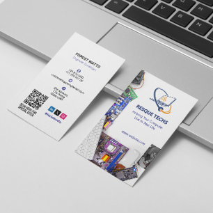 Computer Repair Business   Modern White Potrait Business Card