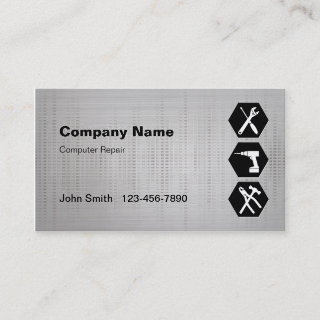 Computer Repair Digital Silver business cards (Front)