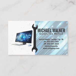 Computer Repair   Technician Wrench Business Card
