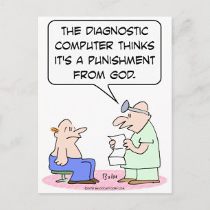 Computer says disease is God's punishment. Postcard