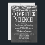 Computer Science Graduation Party Invitation<br><div class="desc">A fun black and white chalkboard computer science graduation party invitation with glowing lights at the top.</div>