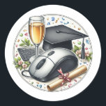 Computer Science & Information Technology Graduate Classic Round Sticker<br><div class="desc">Add a tech-savvy finishing touch to your graduation invitations, thank-you cards, or announcements with this I Did IT Computer Science envelope seal sticker! Featuring a playful computer mouse, graduation cap, and celebratory champagne glass, this sticker is perfect for IT, software engineering, or coding graduates who want to showcase their passion...</div>