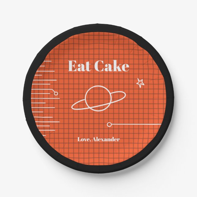 Computer Screen Spaceship Eat Cake Birthday  Paper Plate (Front)