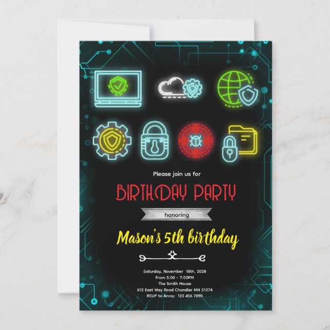 Computer Tech Birthday party invite (Front)