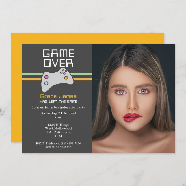 Computer Video Game Over Bachelorette Party Invitation (Front/Back)