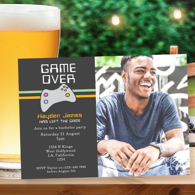 Computer Video Game Over Batchelor Party Invitation (Computer Video Game Over Batchelor Party Invitation by Ricaso. Groom to be fun party invites)