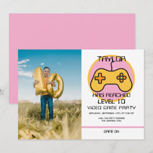 Computer Video Game Player Levelling Up Birthday Invitation
