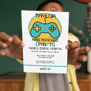 Computer Video Game Player Levelling Up Birthday Invitation