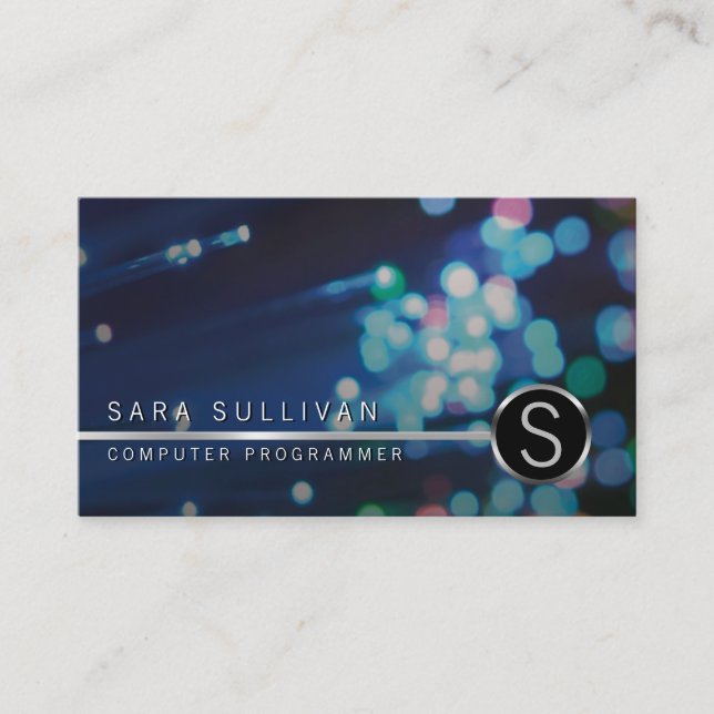 ComputerProgrammer IT Colourful FibreOptic Monogra Business Card (Front)