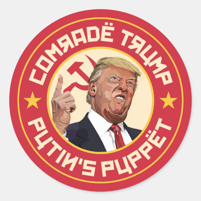 Comrade Trump: Putin's Puppet- Soviet Illustration Classic Round Sticker (Front)
