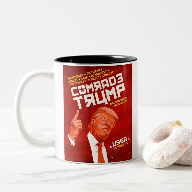 Comrade Trump - Soviet Poster Two-Tone Coffee Mug (With Donut)