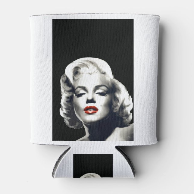 CON24BW-V4 Red Lips Marilyn IN BLACK.tif Can Cooler (Front)