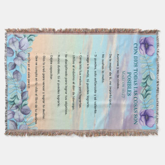  Con Dios Todo Posible Marcos 10:27 Azul Lila Throw Blanket