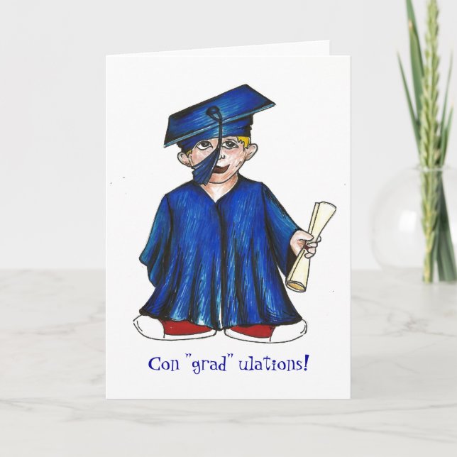 Con "grad" ulations! Boy Blue Diploma Graduation Card (Front)