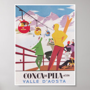 Conca di Pila Italy Vintage Ski Travel Poster