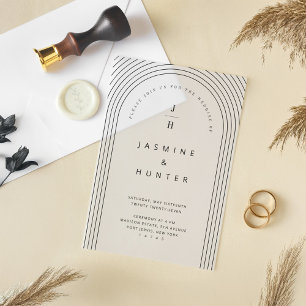Concentric Arch Minimal Modern Wedding Monogram Vellum Invitations