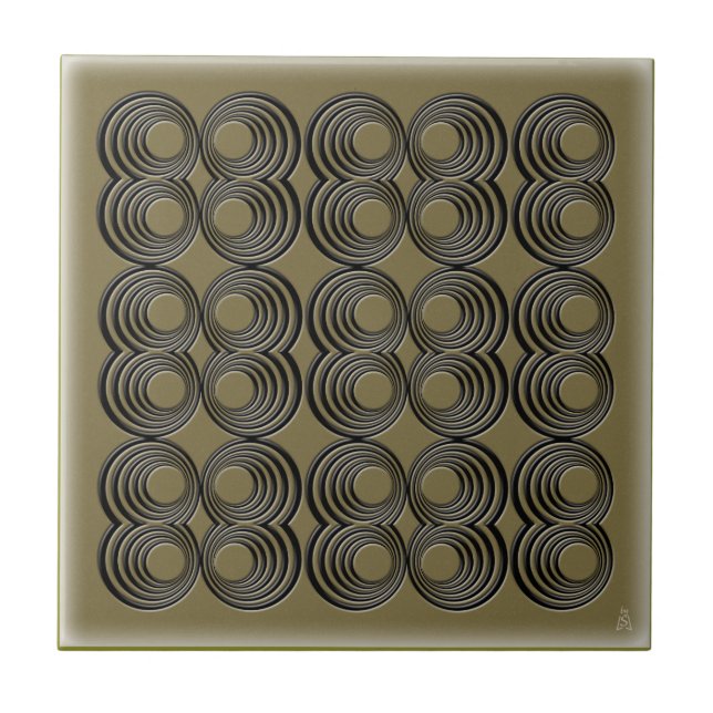 Concentric Black Circles on Olive Green Tile (Front)