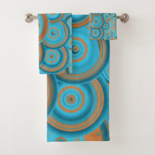 Concentric Circle Gradient Orange Rust Turquoise Bath Towel Set