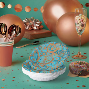 Concentric Circle Gradient Orange Rust Turquoise Paper Plate