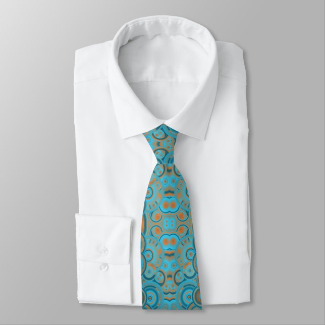 Concentric Circle Gradient Orange Rust Turquoise Tie (Tied)