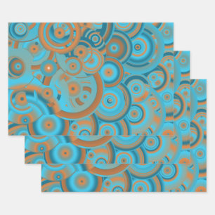 Concentric Circle Gradient Orange Rust Turquoise Wrapping Paper Sheet