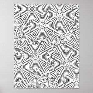 Concentric Circle Mosaic Colouring Page Pattern Ar Poster