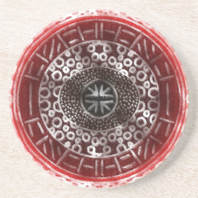Concentric Circles African Tribal Print red ombre Coaster (Front)