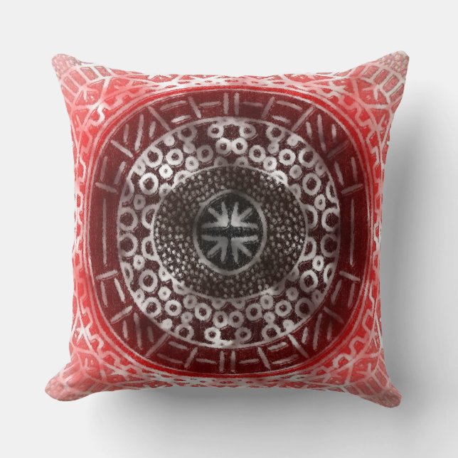 Concentric Circles African Tribal Print red ombre Cushion (Front)