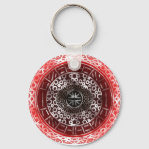 Concentric Circles African Tribal Print red ombre Key Ring