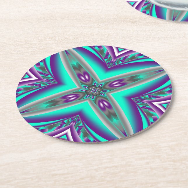 Concentric Circles Pulled To The Point Abstract Round Paper Coaster (Angled)
