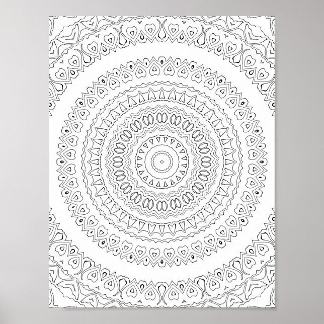 Concentric Heart Waves Colouring Page Pattern Art Poster (Front)