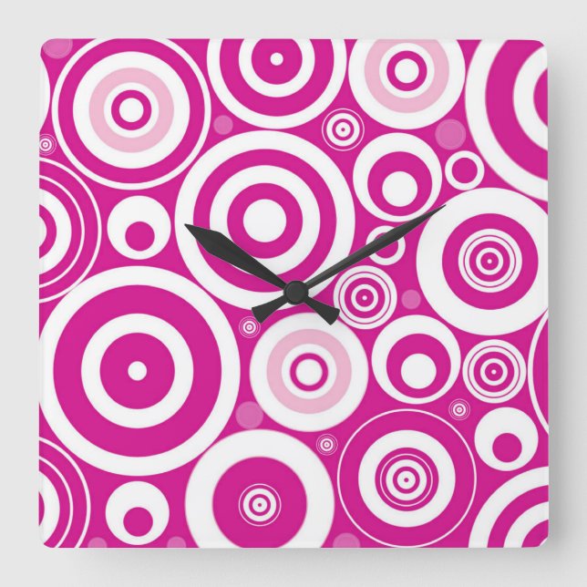 Concentric Pink Circles Square Wall Clock (Front)