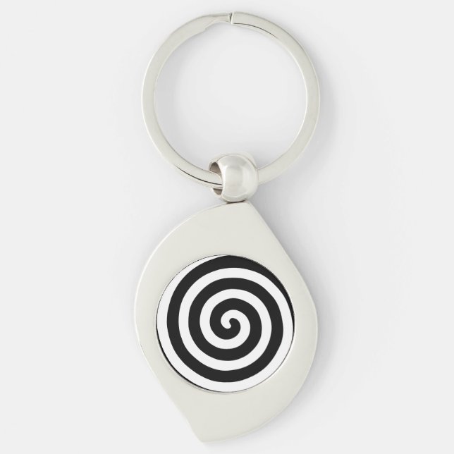 Concentric Spiral in Black & White Key Ring (Front)