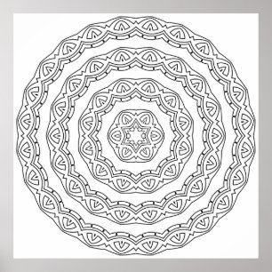 Concentric Wave Mandala Colouring Page Poster