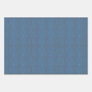 Concentric Wavy Squares on a mottled blue paintbox Wrapping Paper Sheet