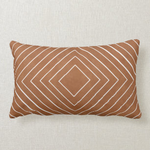 Concentric White Squares on Tan Leather Look Lumbar Cushion